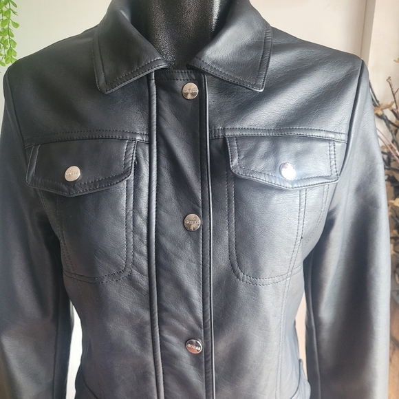 Guess Black Vegan Leather Jacket M - Picture 4 of 9
